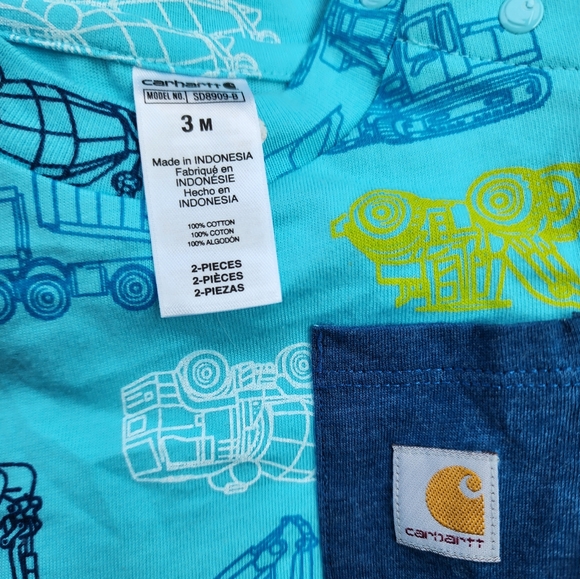 Carhartt Boys Short Sleeve Romper, Construction Pattern - Picture 4 of 7